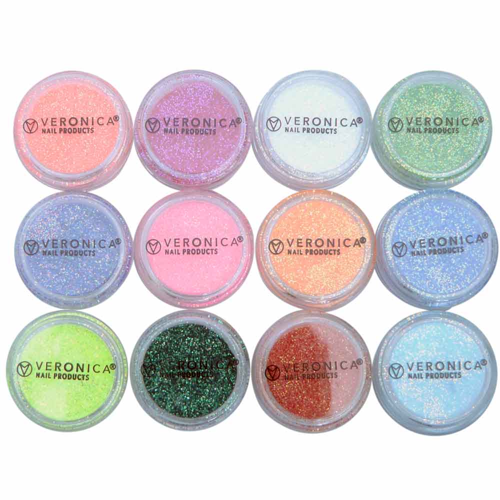 Neon nagel glitters- 12 kleuren - voor glitter gel / acryl / gelnagellak / nagellak / topcoat