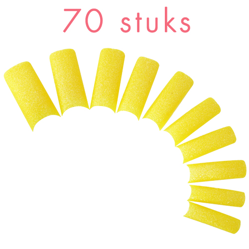 70 glitter nagel tips in een nagel box, geel