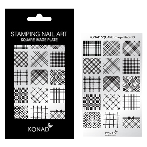 KONAD Square Image Plate 13 met 15 stamping nail art geïnspireerd door ' RUIT ' & ' KARO ': Schotse ruit en andere ruit-stoffen!